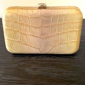 Maia N Hard case Evening bag taupe/green color croc embossed never used